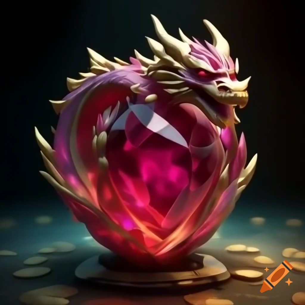 Ruby gemstone crafted into majestic dragon with glimmering scales