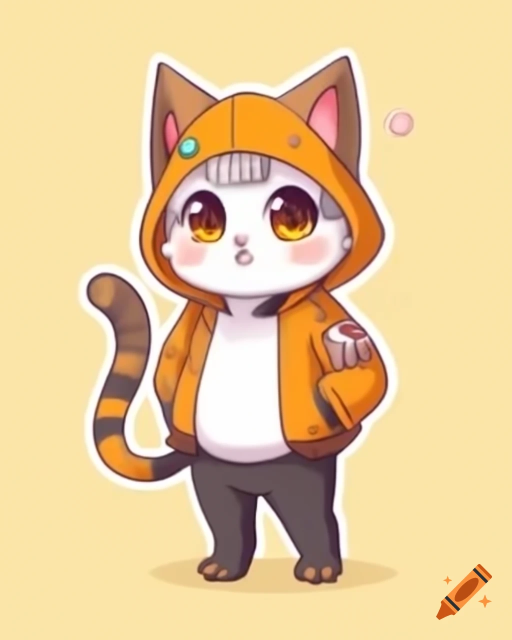 Cute anthro cat boy in kemono anime style