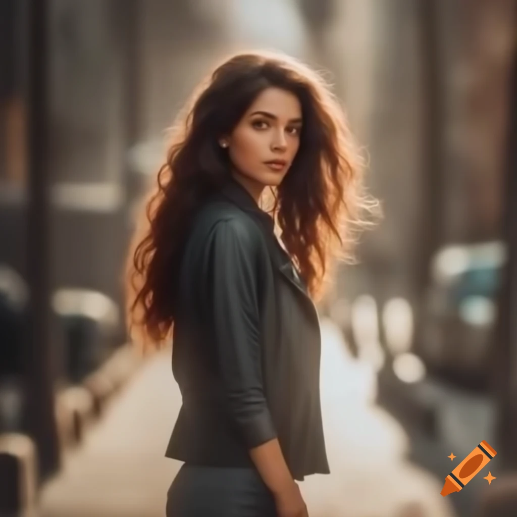 Brunette woman walking in a scenic location