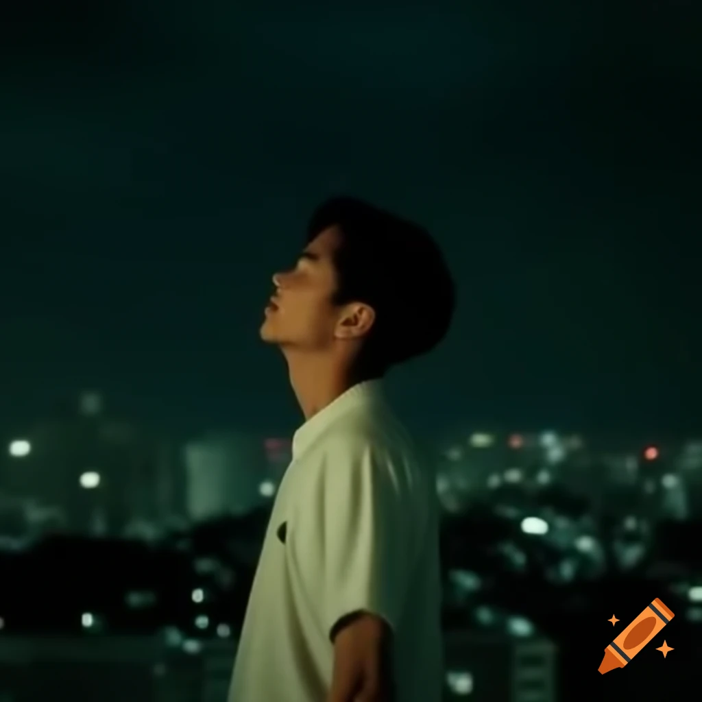 Singaporean man in 40s gazing at night sky