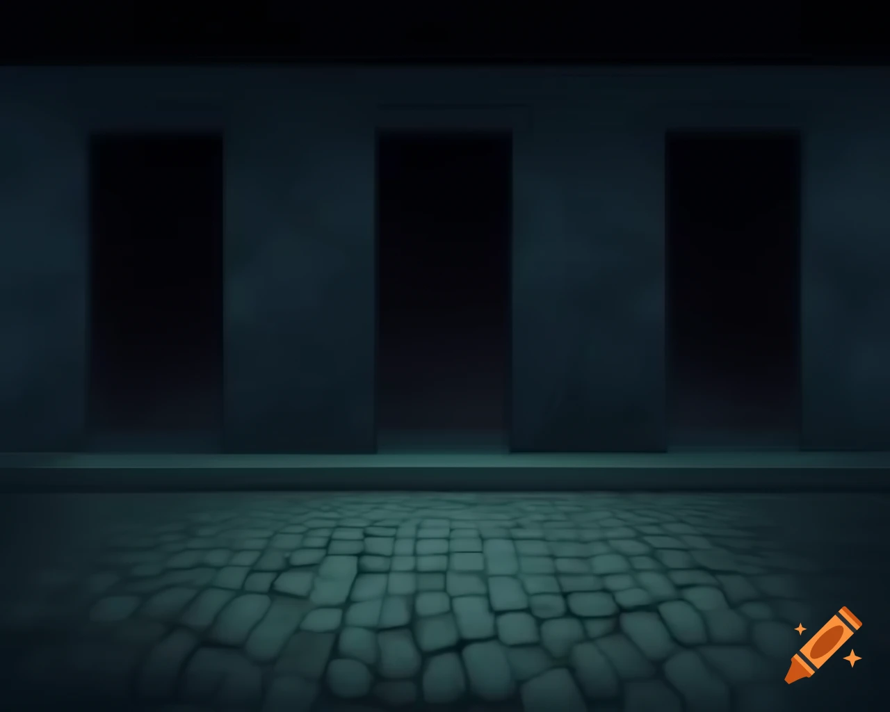 Mysterious stone wall with cobblestone floor in flat vector art