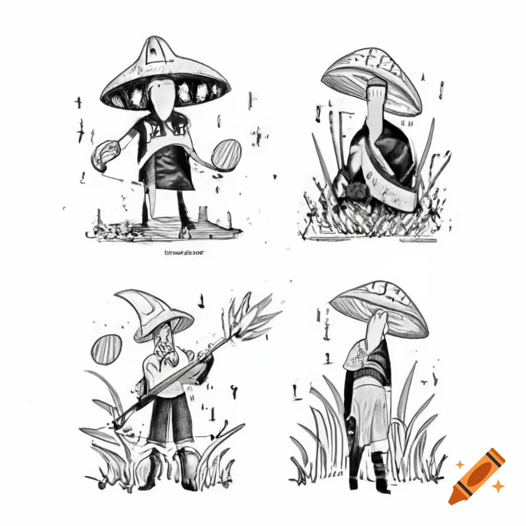 Whimsical Black And White Illustration Of A Mushroom Fairy In Medieval le-noor-studio-blue-mood-on-a-rainy-day-i-absolutely-adore-how-the