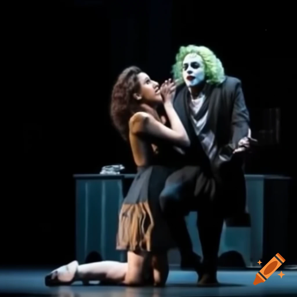 Realistic theater scene with Garou as female character in Beetlejuice