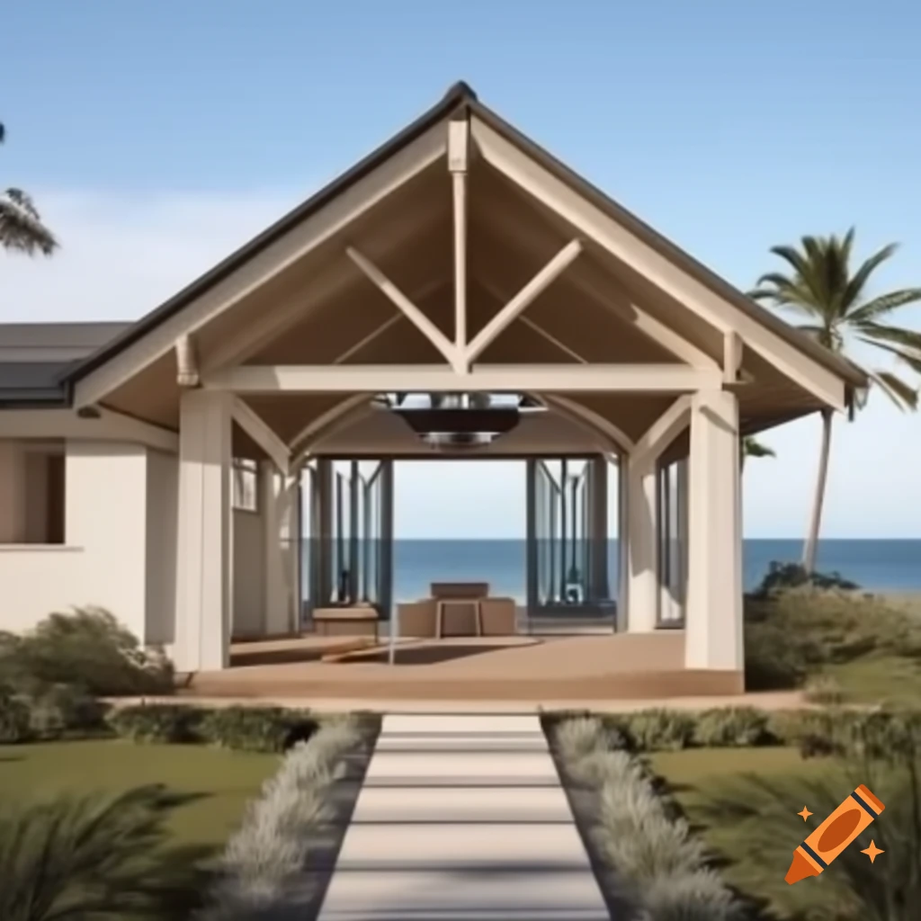 Oceanfront yoga studio exterior with serene sea breeze