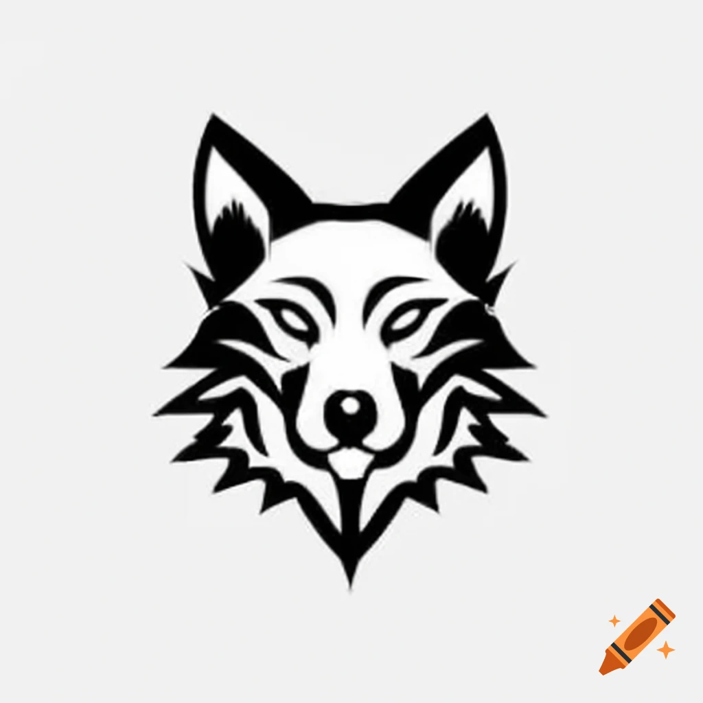 Aggressive wolf head logo in black and white cartoon style for laser engraving