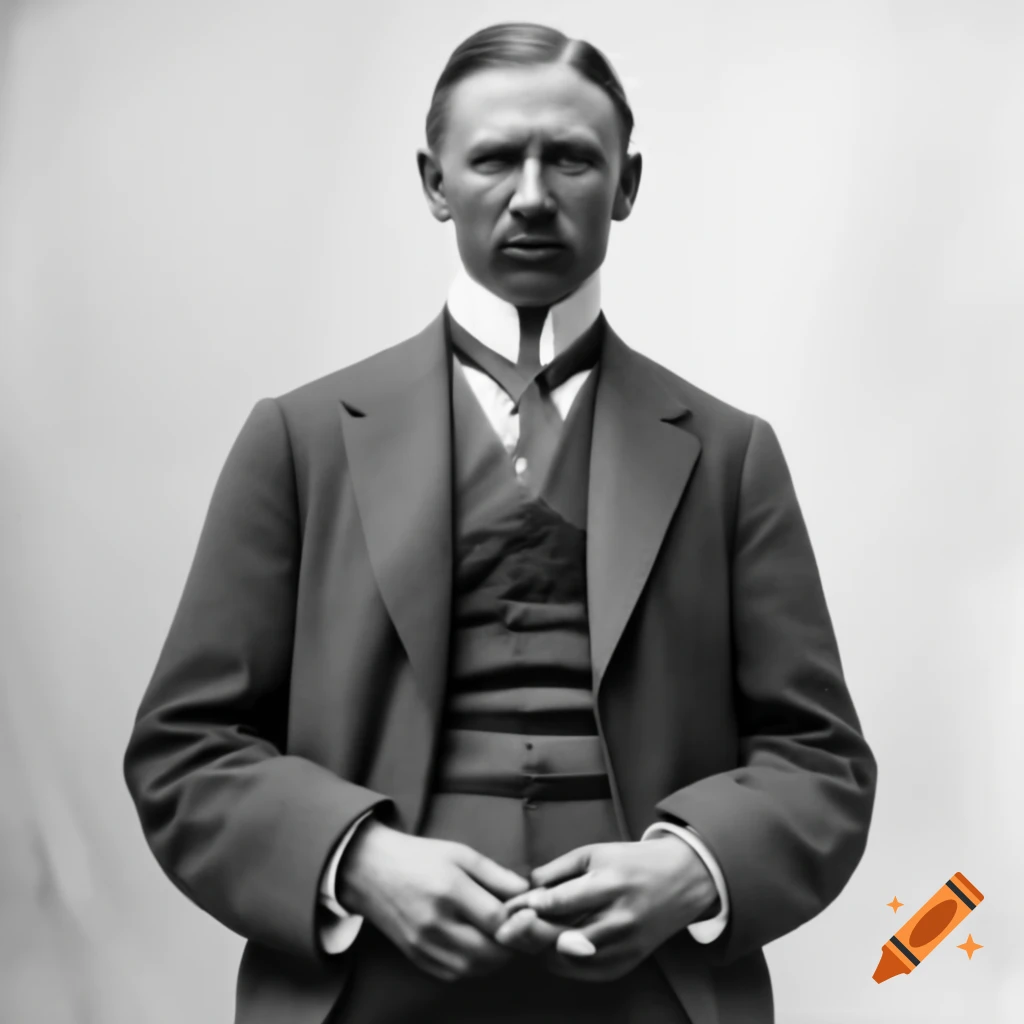 Photo realistic portrayal of man in a suit from the 1900s, full body