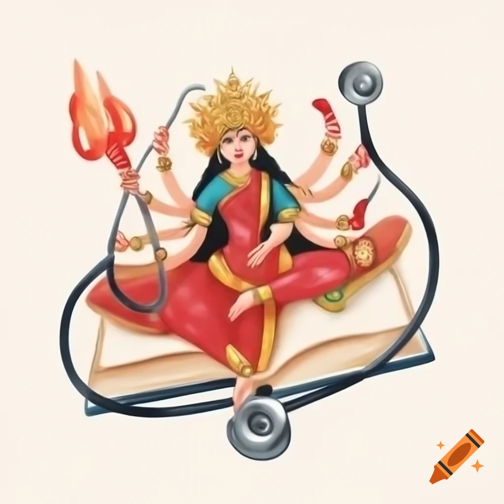 Watercolor book cover featuring Durga Puja, protesting crowd, and a stethoscope with blood