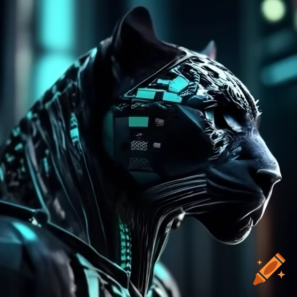 Translucent black panther in Neoclassical Cybernetics design
