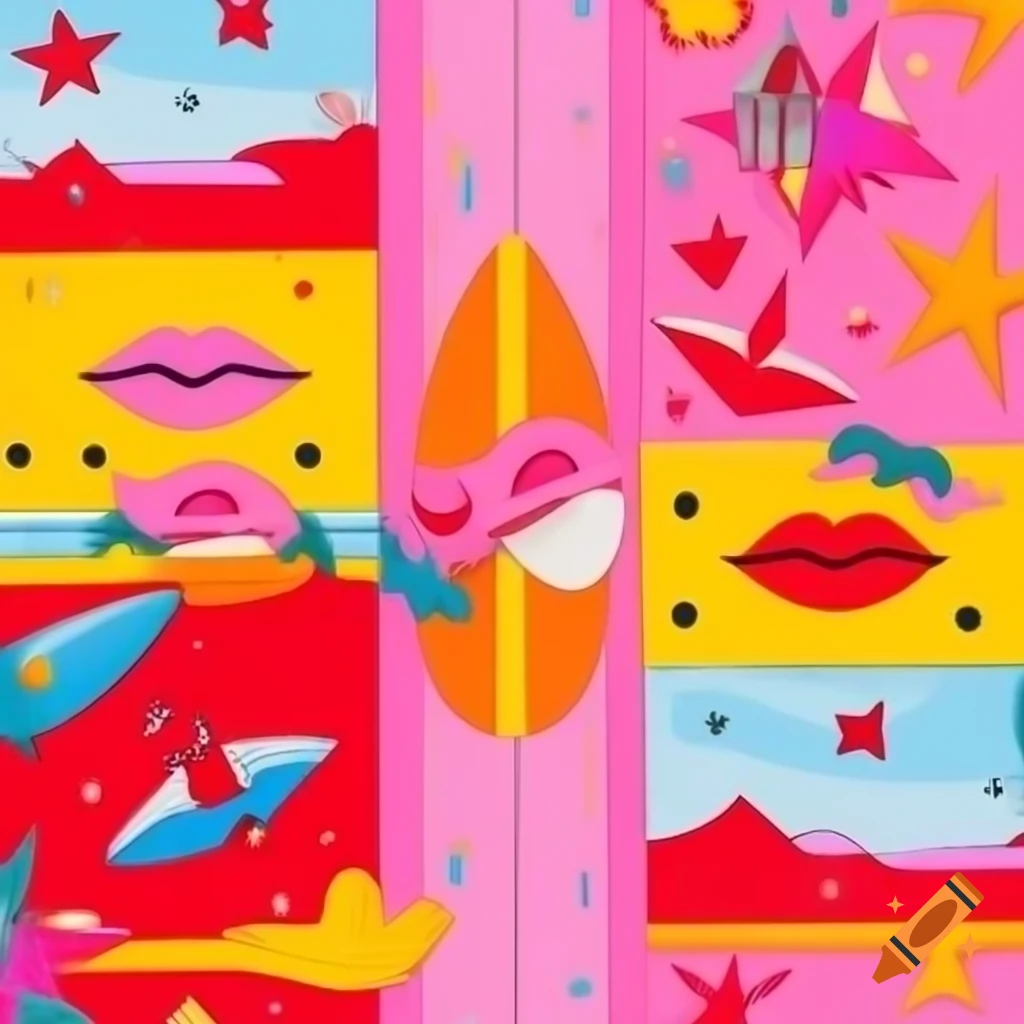 Vibrant Pop Art fabric design with feminine elements inspired by Malibu sunrise and sunset