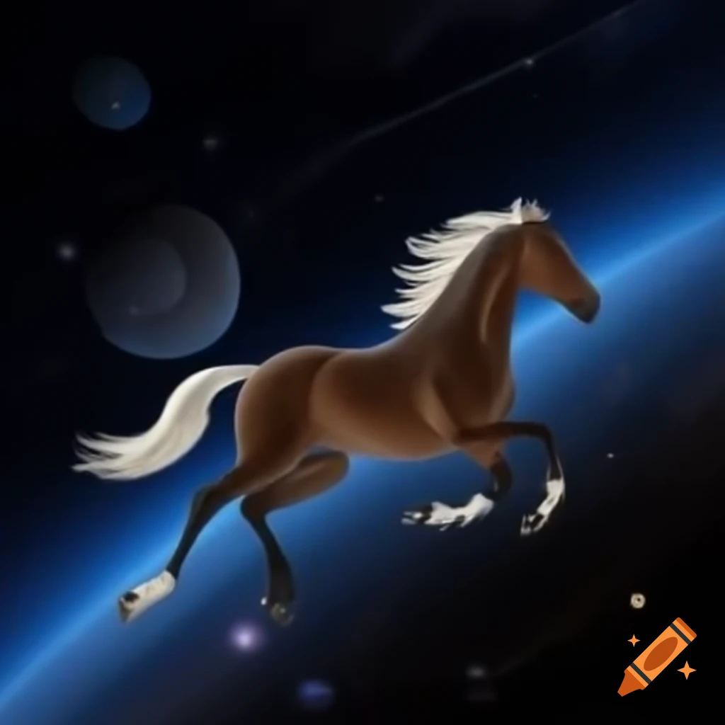 Horse floating in outer space