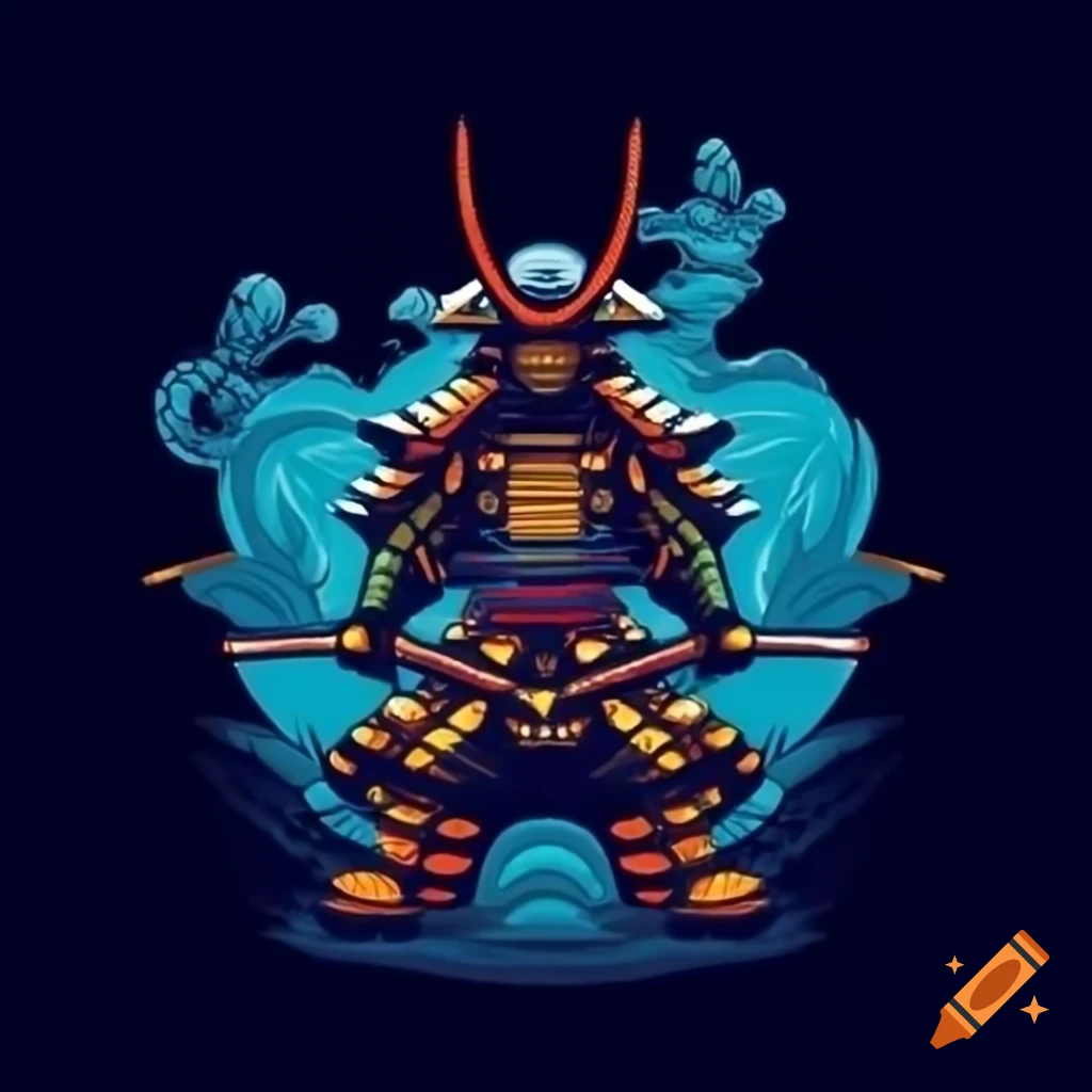 Watercolor depiction of a magic samurai