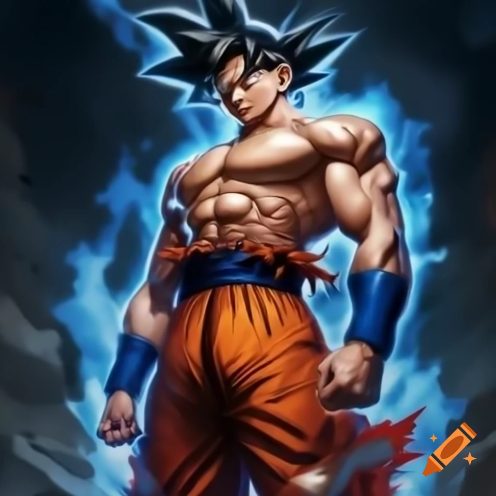 Epic clash between Goku in Ultra Instinct and Saitama in determined pose