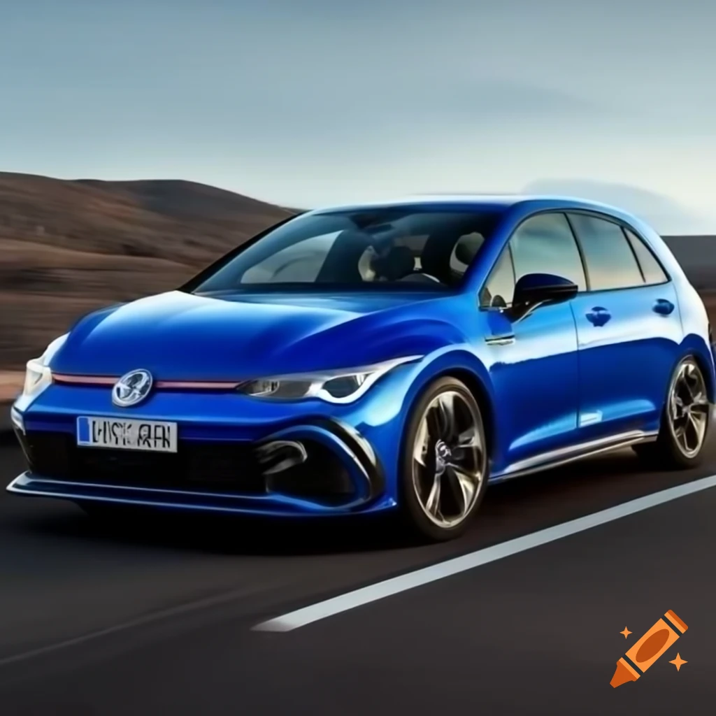 Cartoon of white volkswagen golf r with blonde driver on craiyon