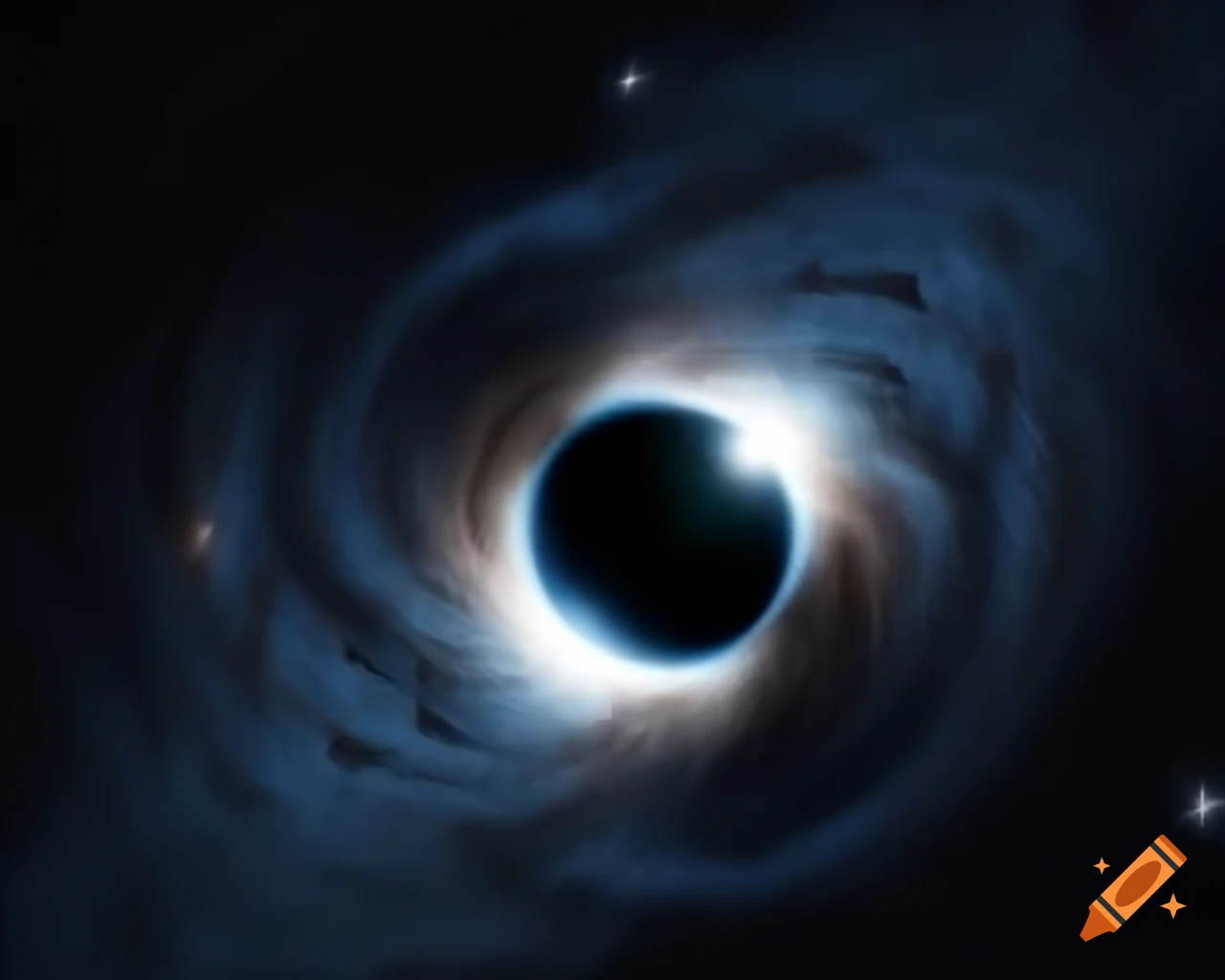 Realistic black hole in star-filled space with artistic lens flare