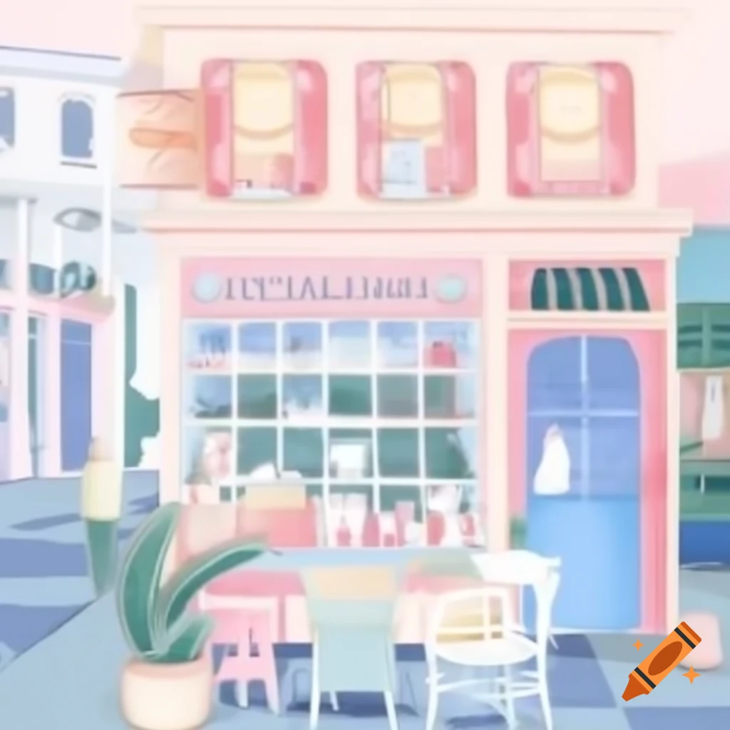 Quaint coastal bookstore painted in pastel colors