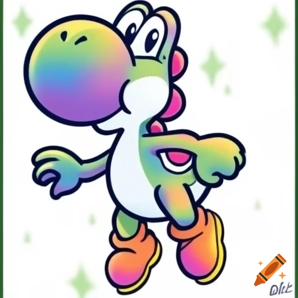 Colorful rainbow Yoshi character illustration