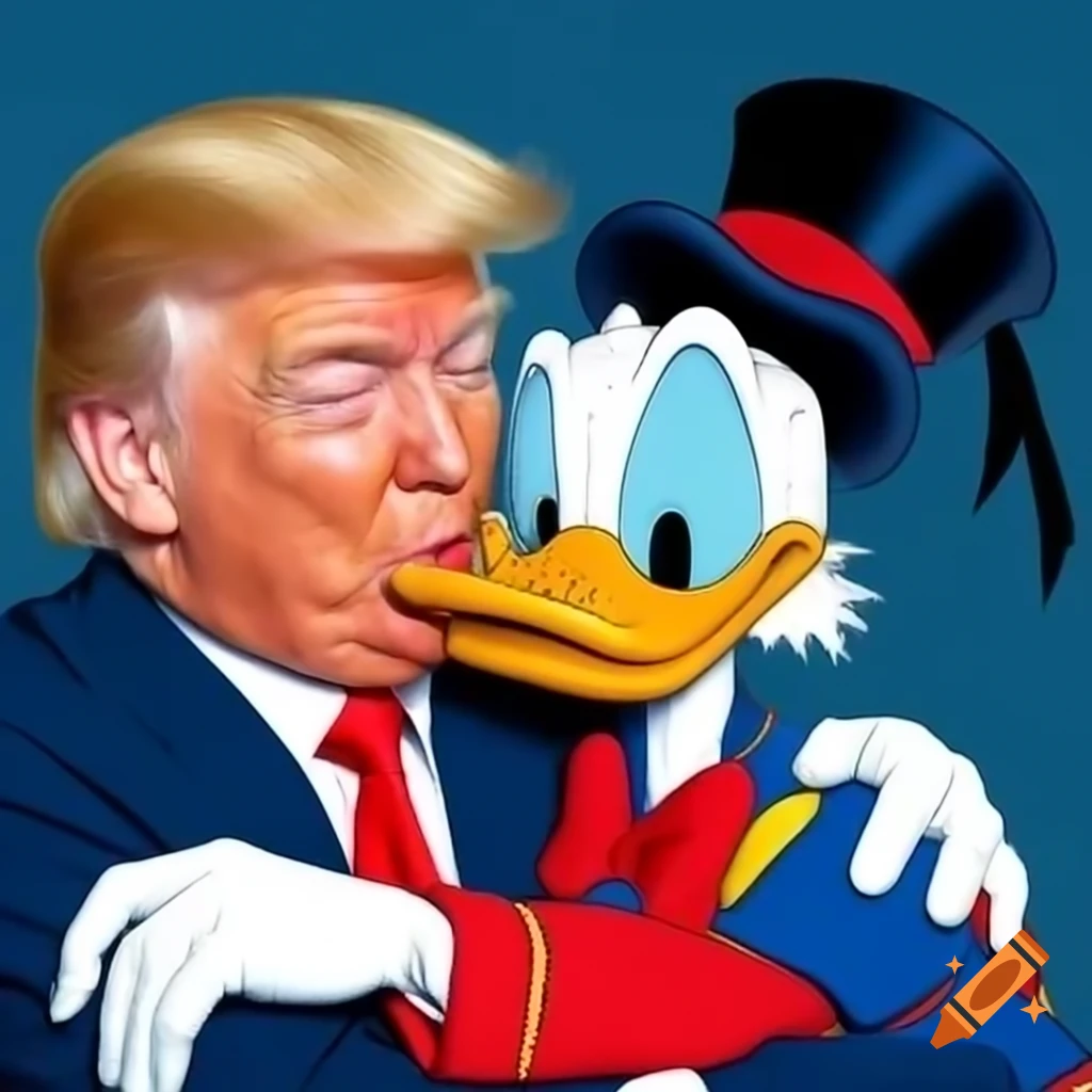 Humorous scene with Donald Trump and Donald Duck together