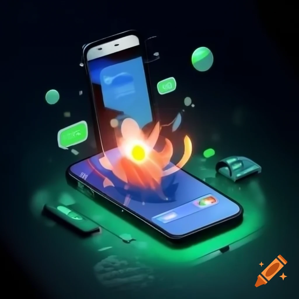 Successful smartphone launch with green technology symbols in background