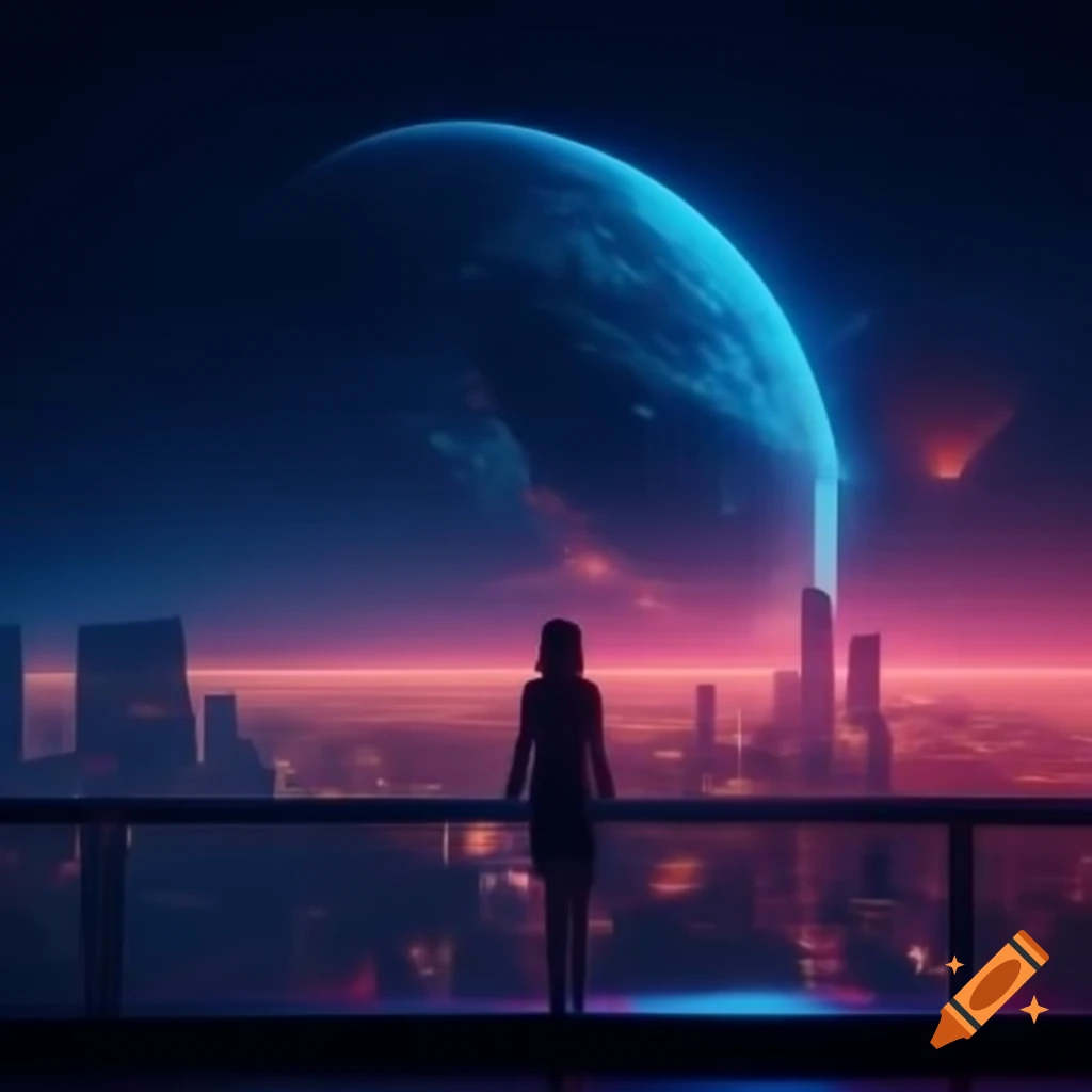 Neon-lit city skyline in a futuristic world with skyscrapers and hover vehicles