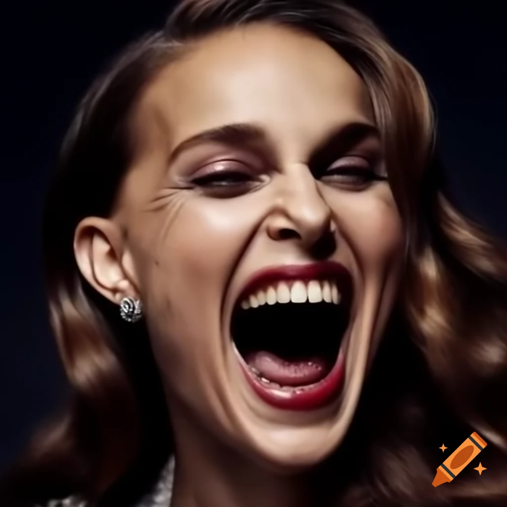 Natalie Portman laughing joyfully with sparkling eyes