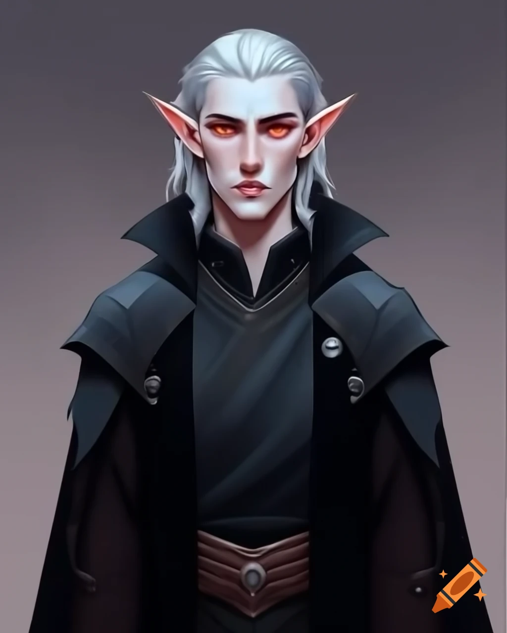 Elegant male High Elf necromancer in black velvet cloak with silver trim