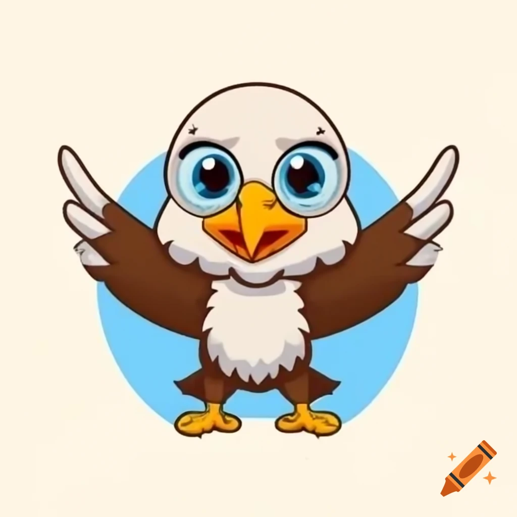 Playful baby bald eagle with rounded wings and apple core