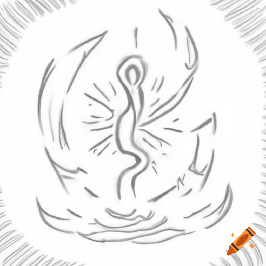Sketch of runic symbol representing ancient water power with flowing lines