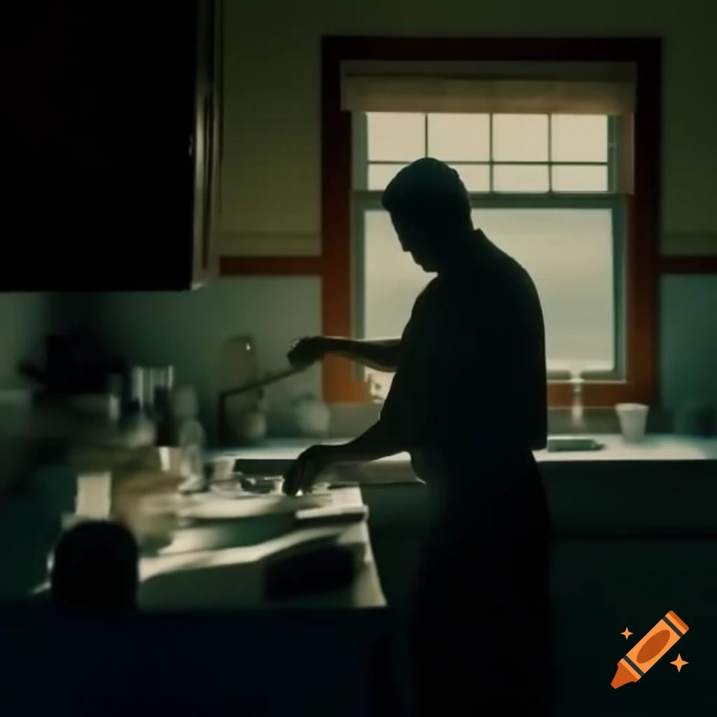 Silhouette of a man cooking in a kitchen