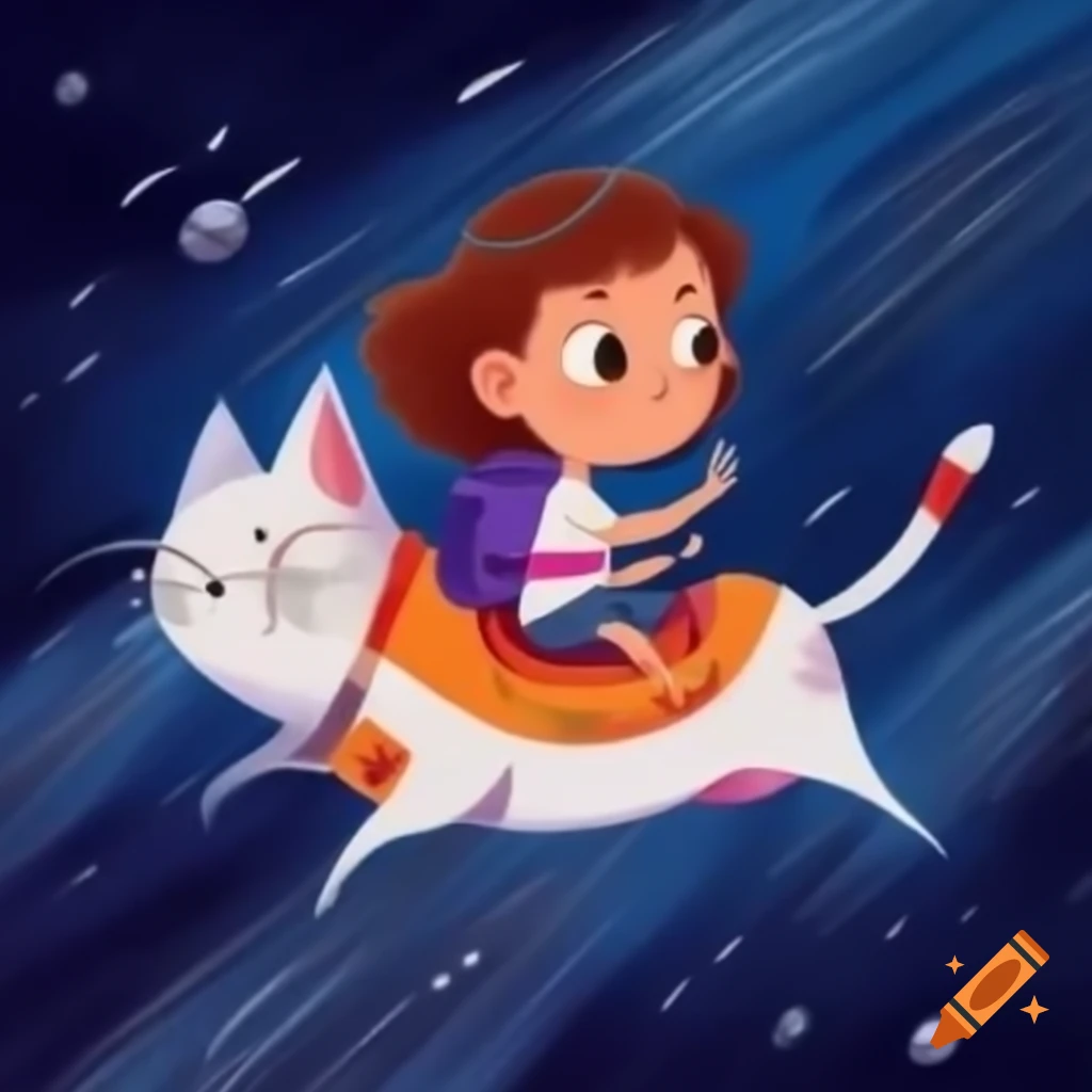 Girl riding astronaut cat in outer space on craiyon