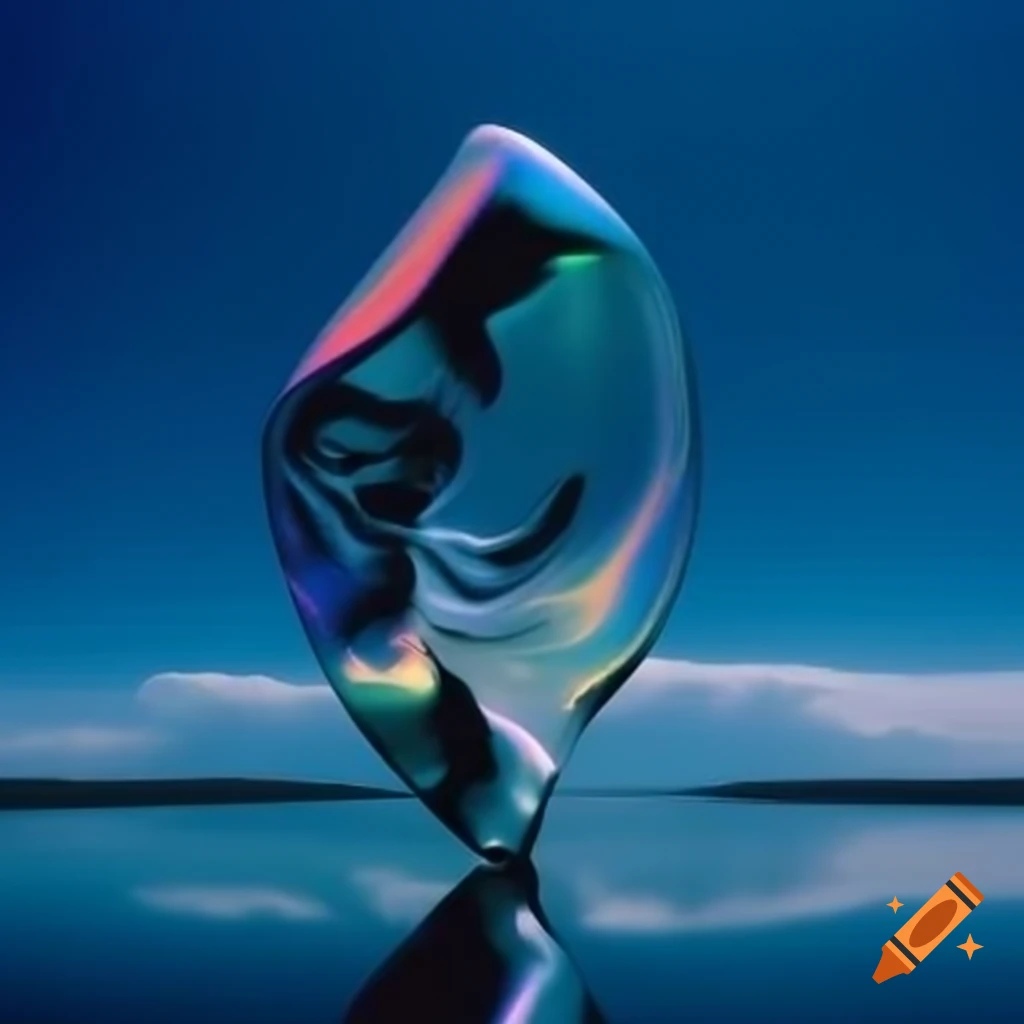 Pop surrealism photography featuring iridescent glass statue
