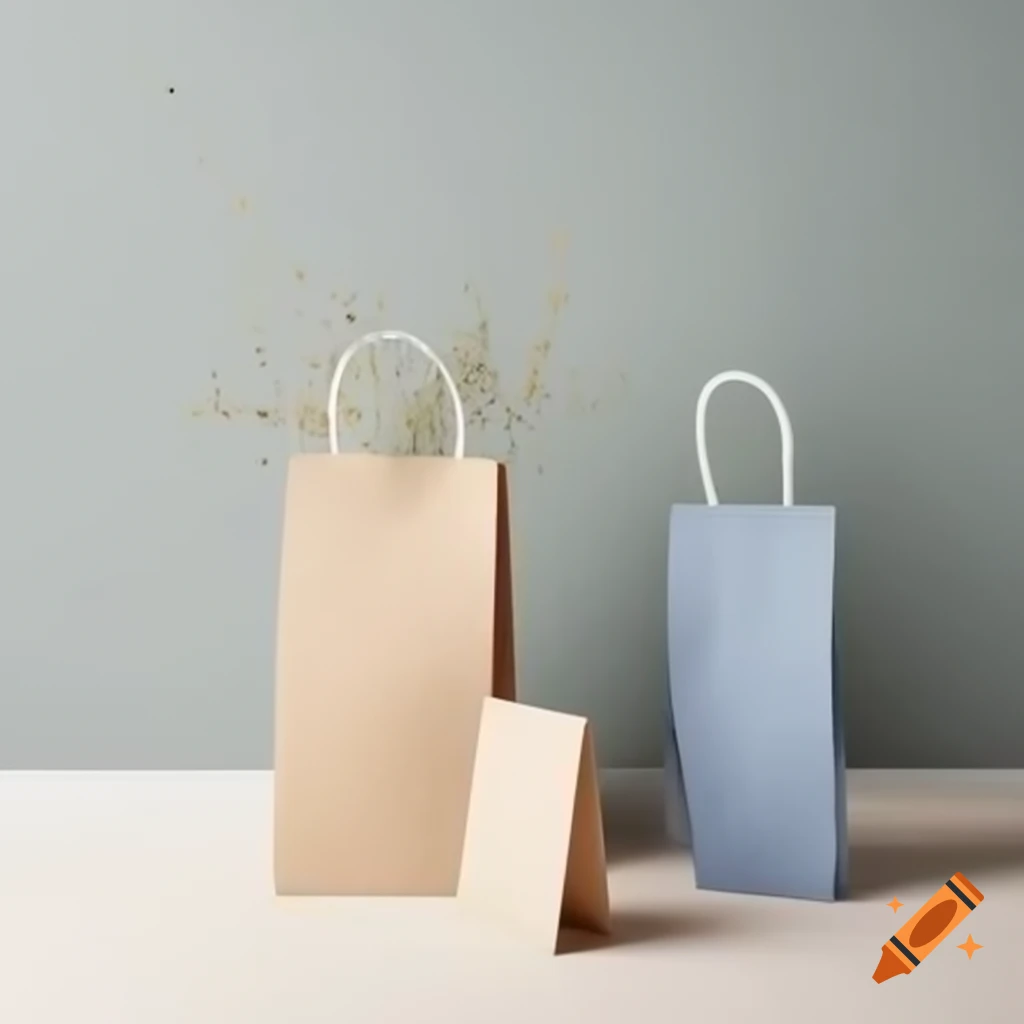 Paper bag on table inside a jeans store