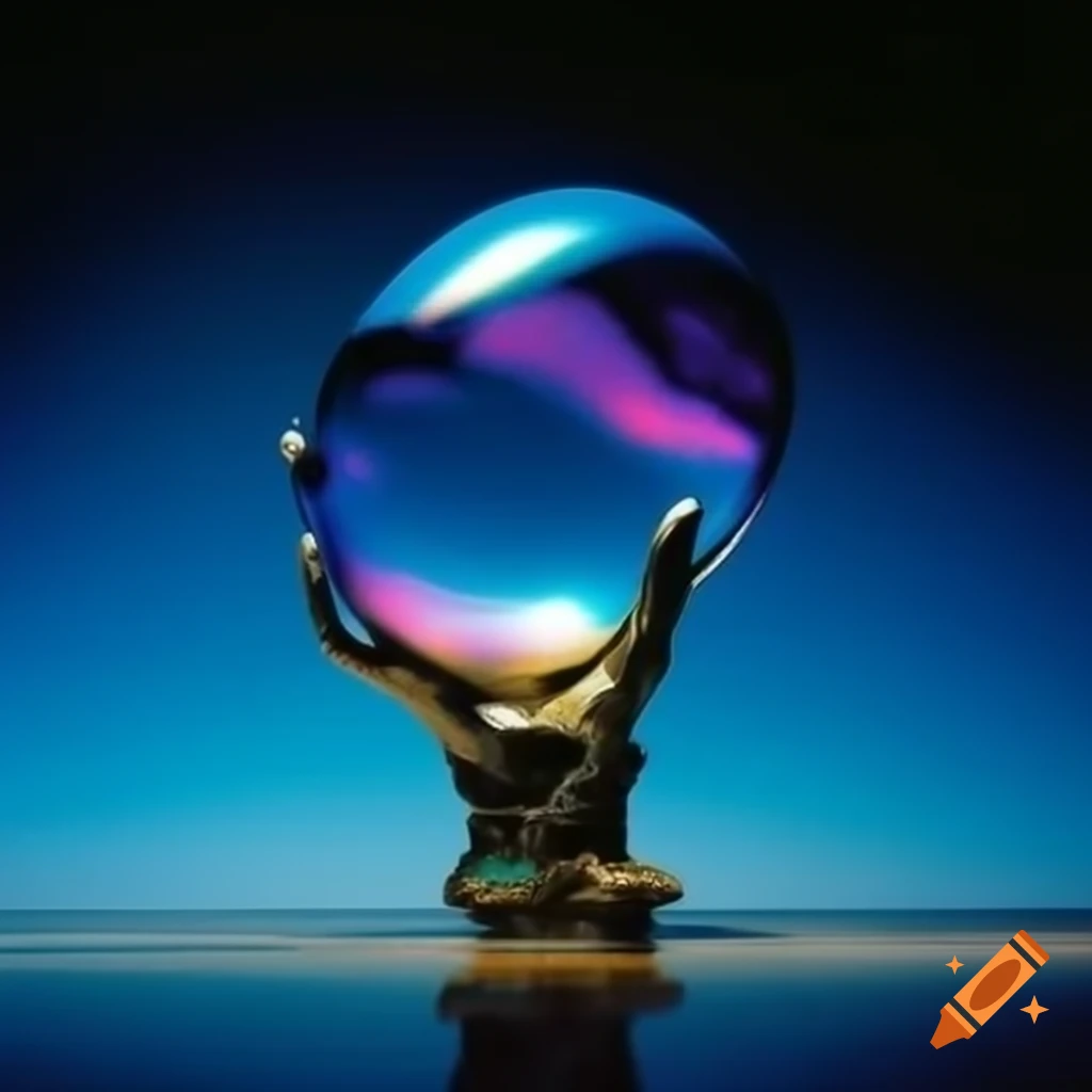 Pop surreal 2000's photography featuring iridescent glass statue