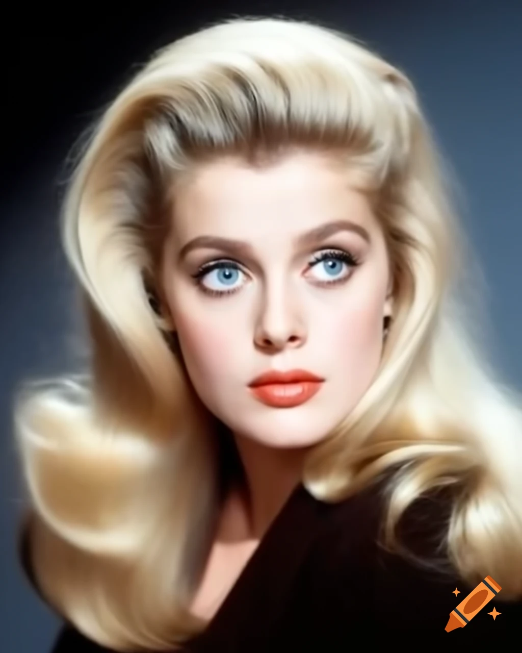 Beautiful European actress from 1963 with striking blue eyes and wavy golden hair