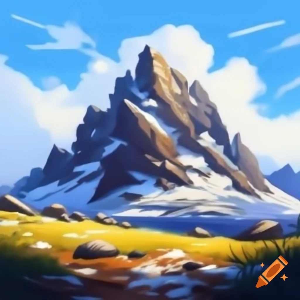 Rocky mountain landscape with grass and little snow