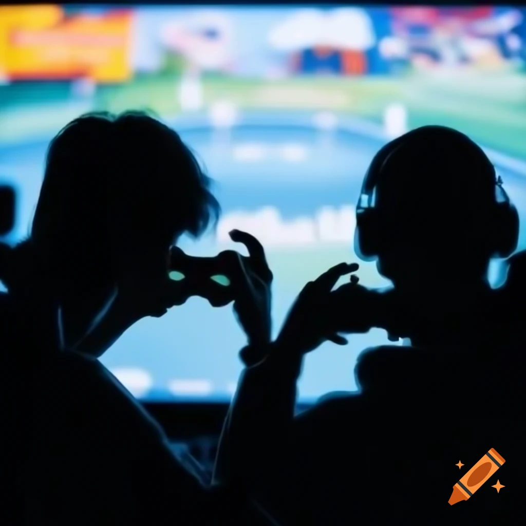 Silhouette of two individuals playing video games