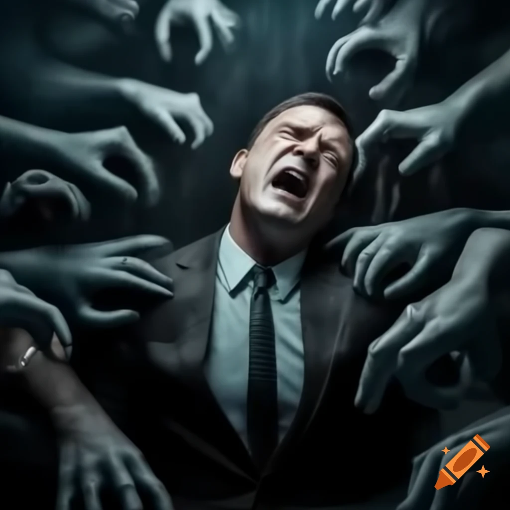 Conceptual representation of a man engulfed by fear