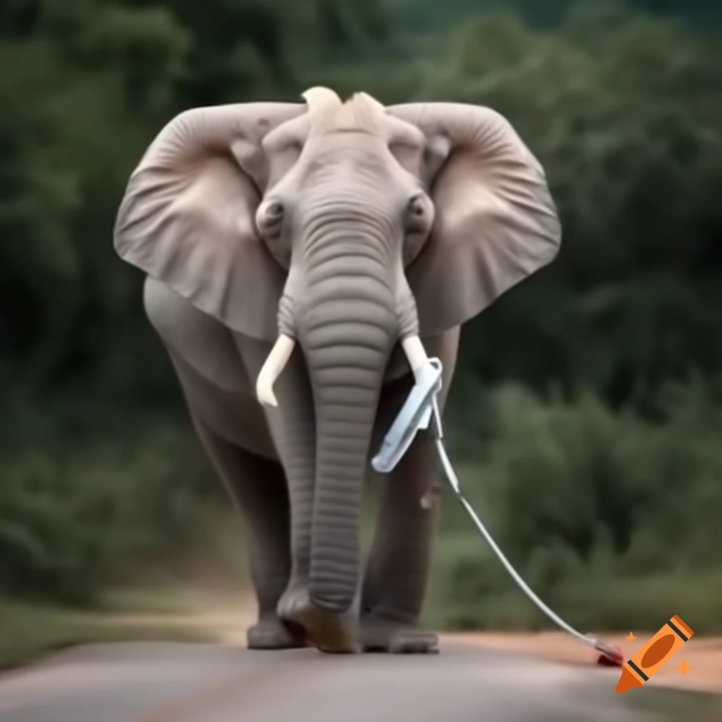 Elephant interacting with a phone charger