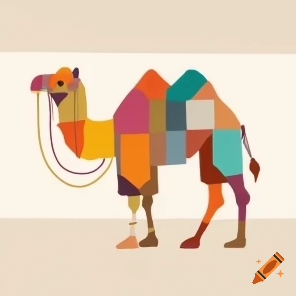 Colorful patchwork camel illustration