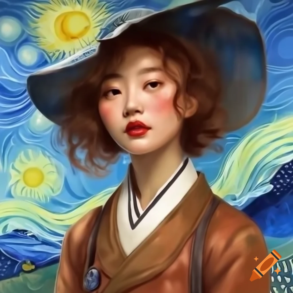 Korean Woman In Rockabilly Attire Portrayed In Animated Style With 