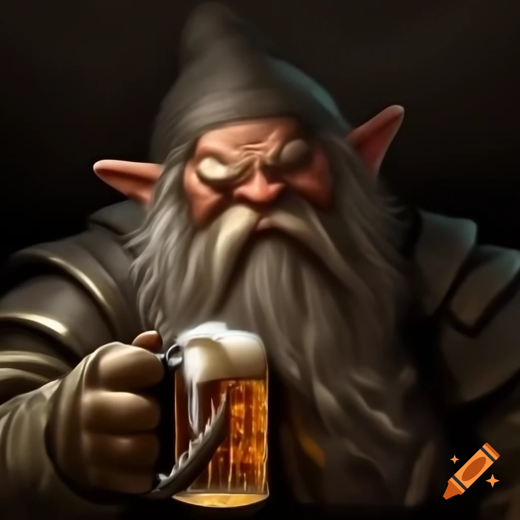 Silhouette of a dwarf holding beer inspired by Lord of the Rings