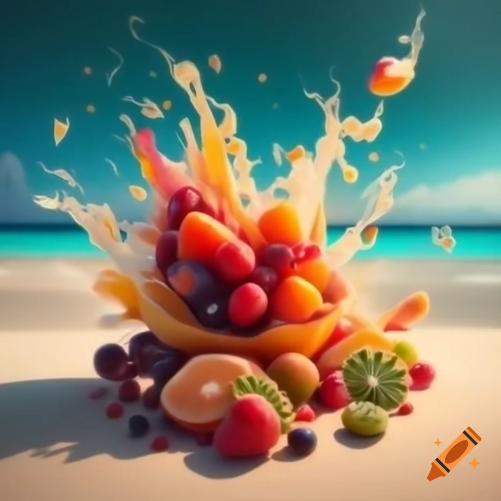 Vibrant spread of exotic fruits on tropical beach