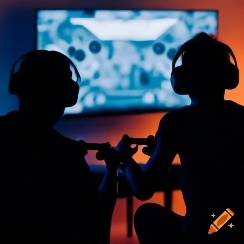 Silhouette of two individuals playing video games