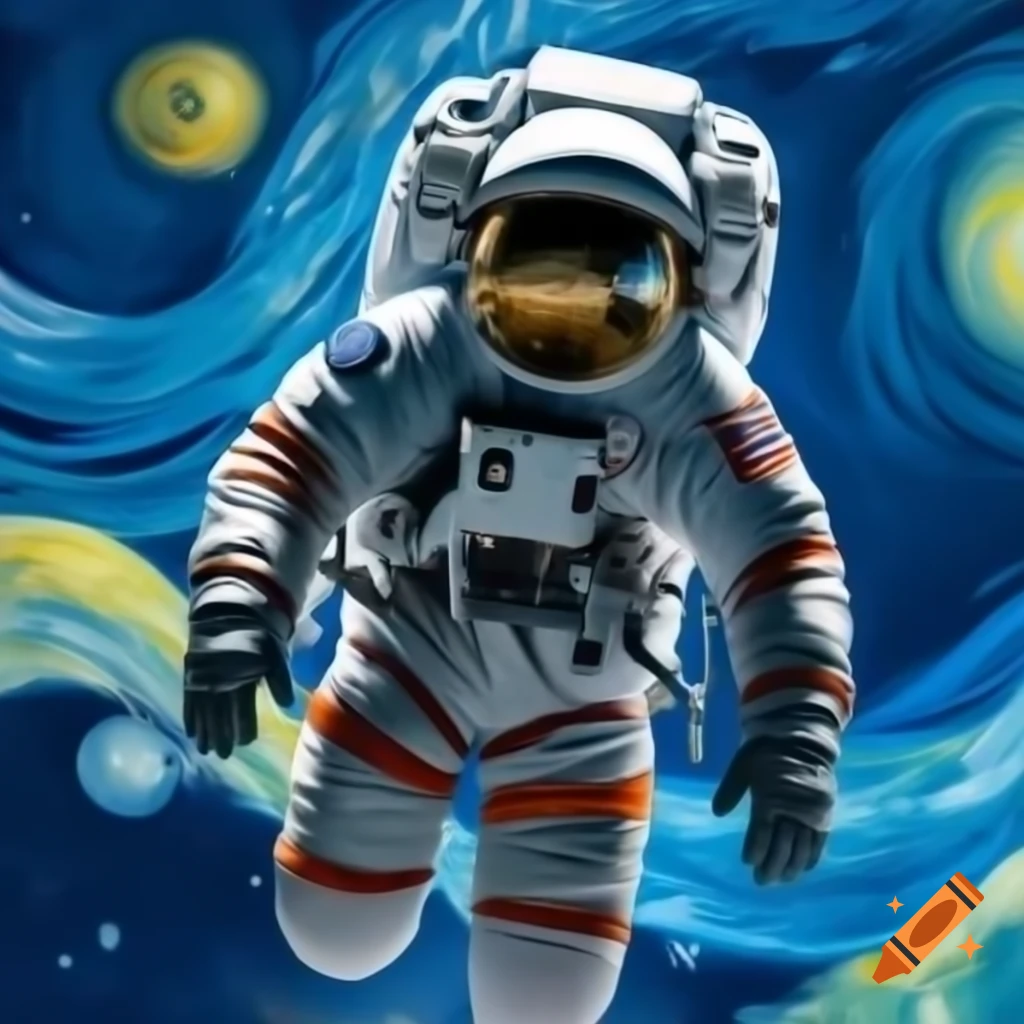 Astronaut floating in space in Van Gogh style