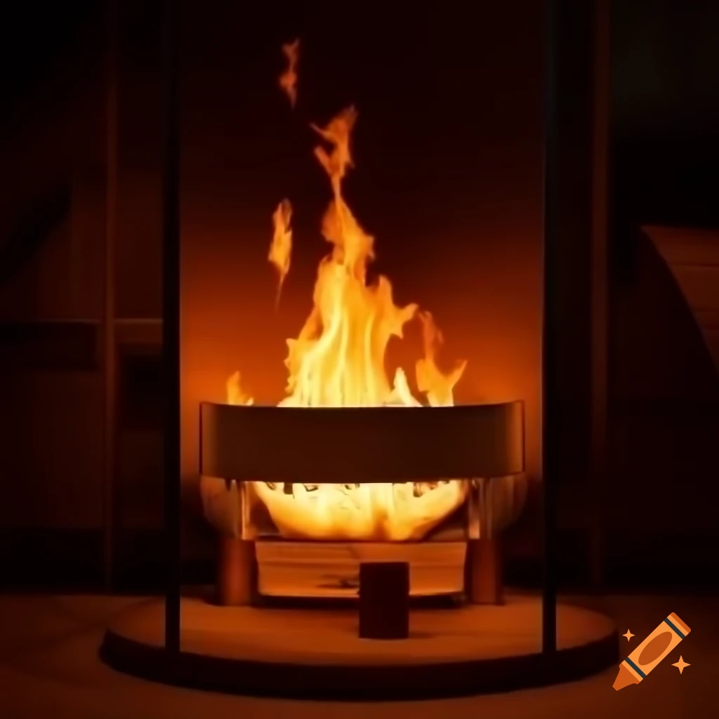 Firewood stove with a fire burning