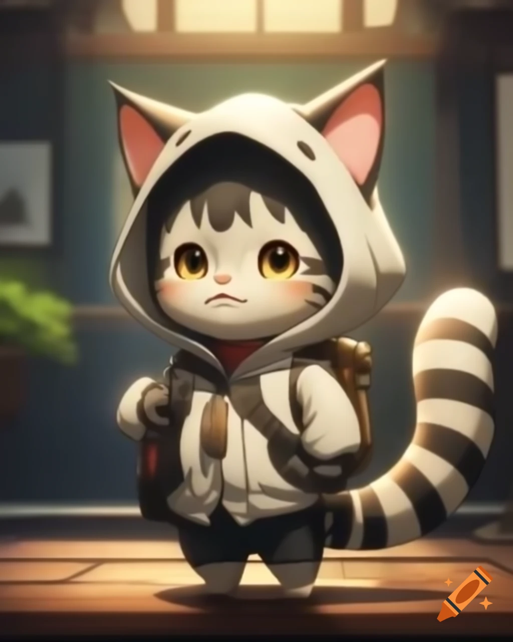 Cute anthro cat boy in kemono anime style
