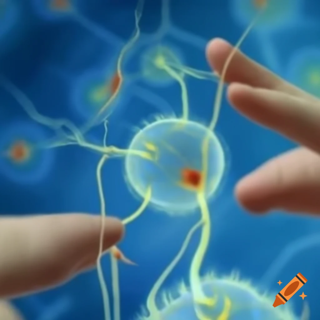 Van Gogh style depiction of keratinocytes and sensory neurons with fingertips touching