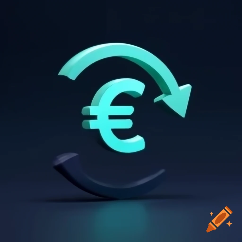 Teal euro icon with downward arrow on dark background futuristic
