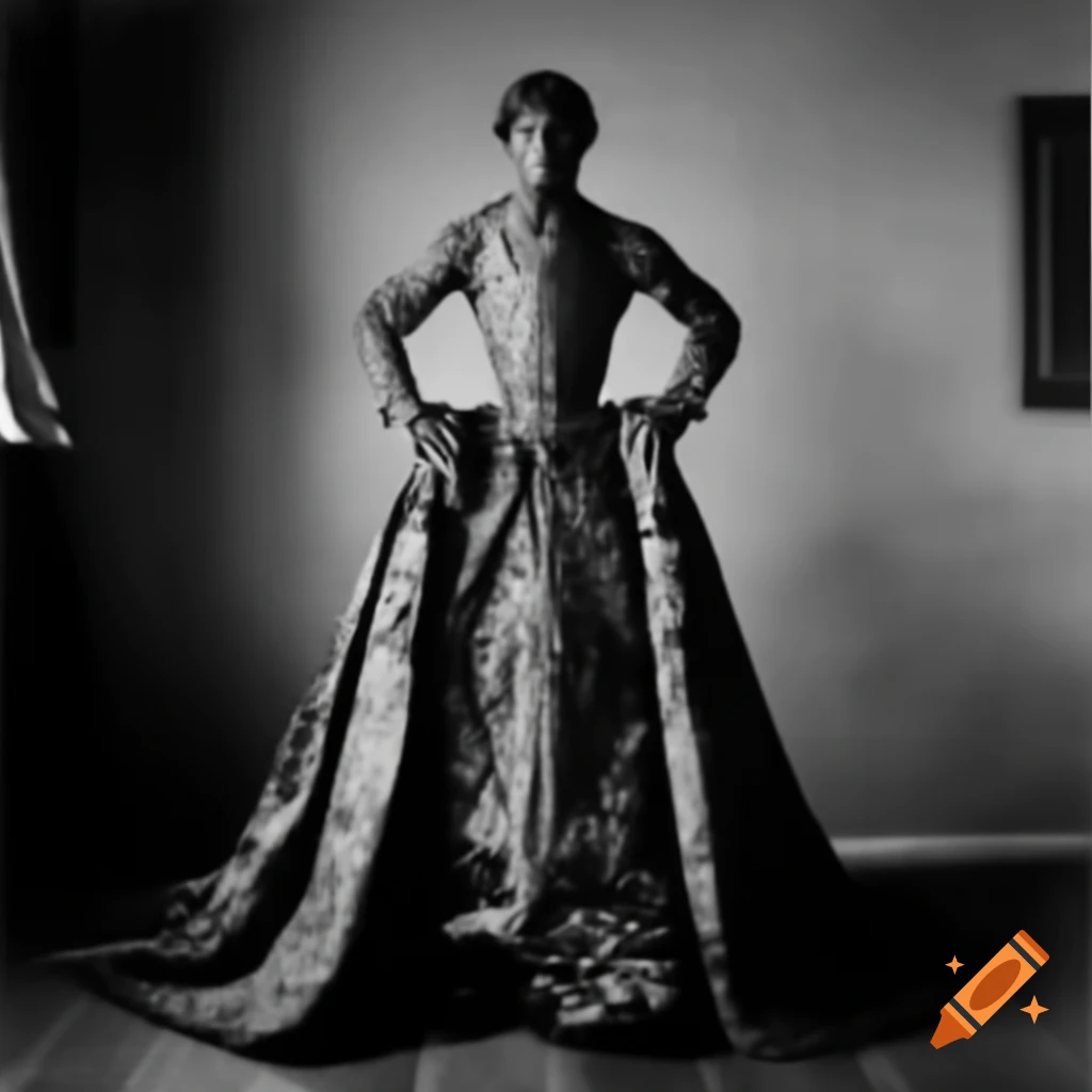 Young man in elaborate floor-length dress