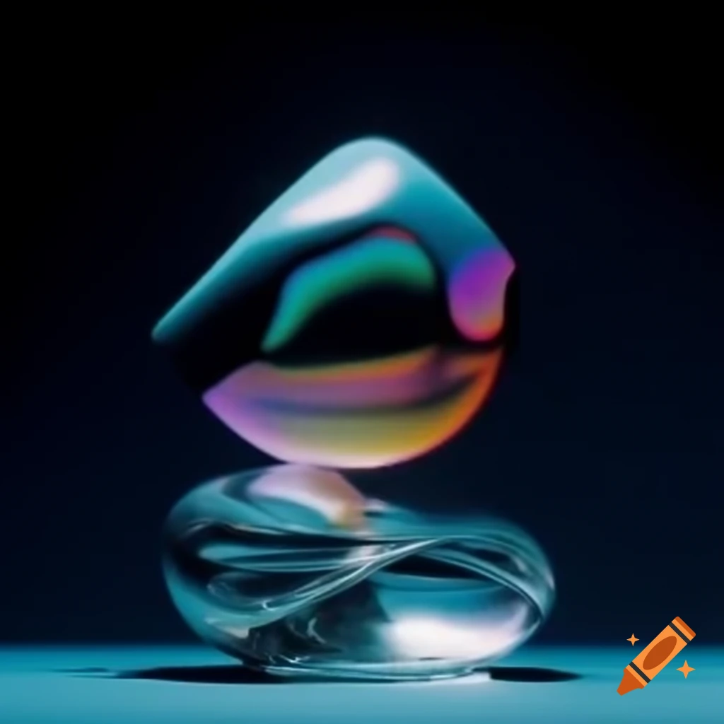 Pop surreal photography featuring iridescent glass statue