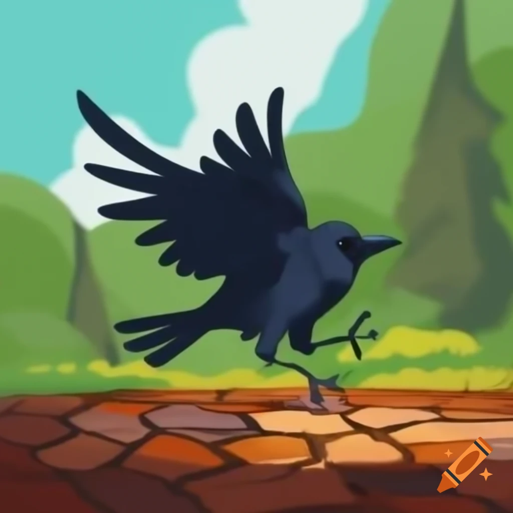 Thirsty crow flying over parched summer landscape